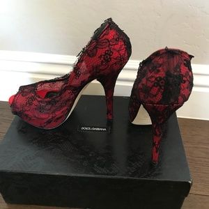 Dolce and Gabbana Red lace Heels